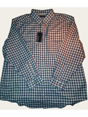 Roundtree & Yorke Mens Performance Button-Down Shirt 2XB Blue & White *63